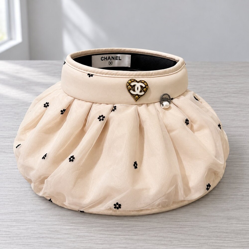 CHANEL Beige Tulle Bow Sun Visor